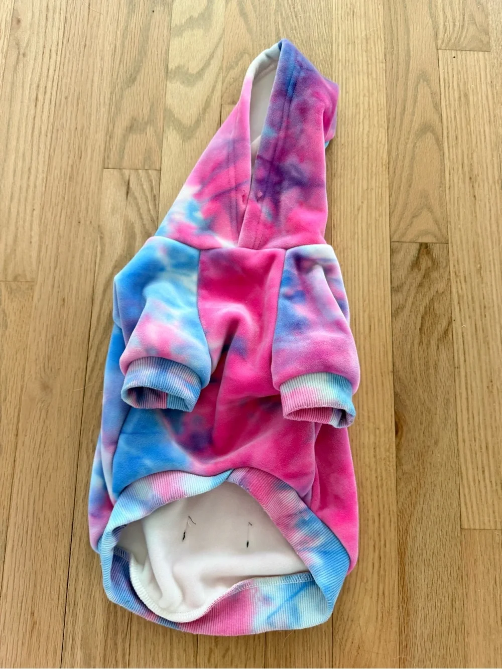 Spark Paws Velvet Dog Hoodie – Pink & Blue Tie-Dye – Estimated Large